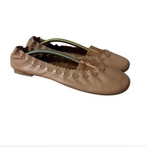 See by Chloe Jane Biscotti Nude Scalloped Leather Ballet Flats Size 41